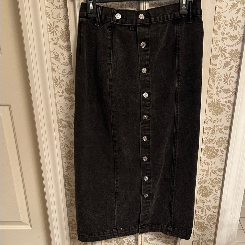 Black denim midi skirt